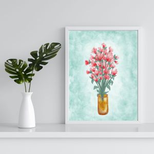 Paper Red Blooms Floral Postcard