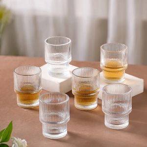 Ribbed Design Stackable Drinking Glass Set