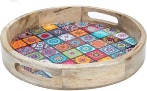 Mango Wooden Round Mandala Serving Tray