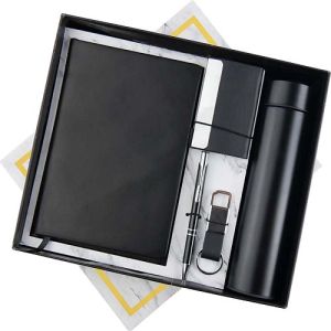 Metal 5 In 1 Black Notebook Pen Key Chain Card Holder And Bottle Corporate Gift Set