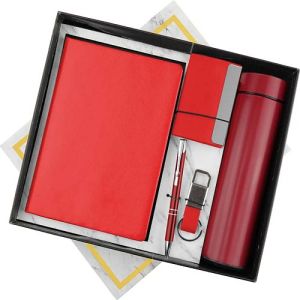 Metal 5 In 1 Red Notebook Pen Key Chain Card Holder And Bottle Corporate Gift Set