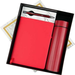 Red Temperature Bottle Notebook And Metal Pen Corporate Gift Set