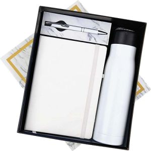 White Hot & Cold Bottle Notebook And Metal Pen Corporate Gift Set