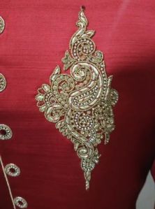 Mens Red Silk Wedding Sherwani
