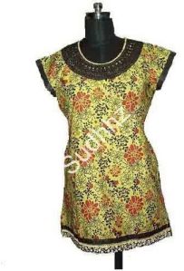 Ladies Green Cotton Printed Tunic Top