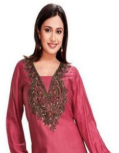Ladies Peach Fancy Silk Kurti