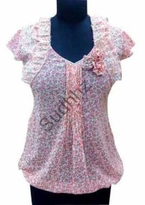 Ladies Pink Printed Cotton Top