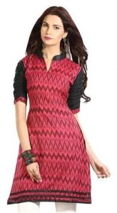 Ladies Red and Black Cotton Kurti