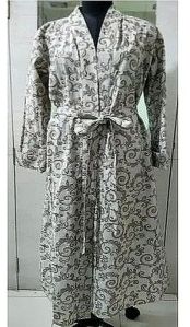 Ladies White and Grey Cotton Printed Islamic Abaya