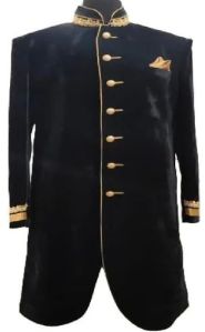 Mens Black Velvet Wedding Sherwani