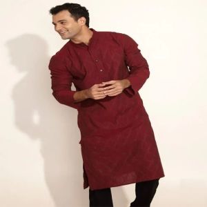 Mens Red Cotton Kurta