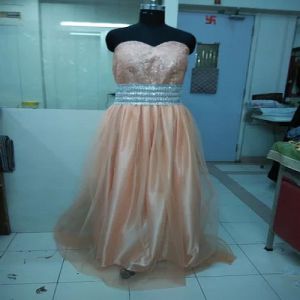 Peach Off Shoulder Party Wear Gown