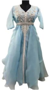 Satin Silk and Organza Embroidered Gown