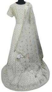 White Embroidered Georgette Trail Gown