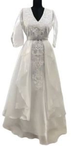 White Satin Silk Embroidered Gown