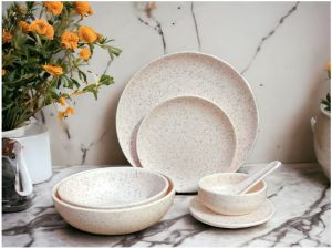 Ivory Dot Ceramic Soup Bowl with Plate