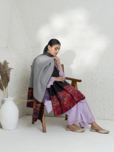 Black Woollen Kani Weave Shawl