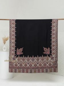 rich kani pattern black-woolen weave shawl