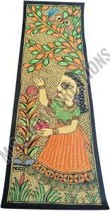 A Little Girl In Garden Standing Near OF A Flower Plant Mithila Painting