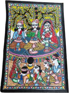 Gram Panchayat Scene In Mithila Painting