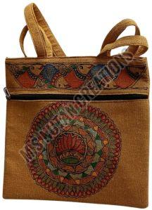 Hand Painted Mithila Painting Jute Tote Bag