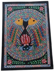 Multicolor Matte Framed Fish Madhubani Painting