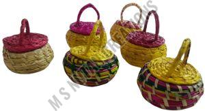 Multi Colour Bamboo Sikki Grass Basket