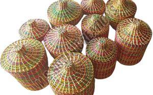 Natural Handmade Sikki Grass Storage Basket With Lid