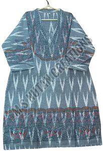 Ladies Blue Cotton Hand Painted Mithila Painting Pant & Kurti Set