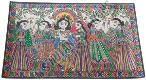 Traditional Krishna Rasleela with Gopi Madhubani Painting