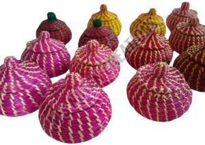 Handmade Sikki Grass Storage Baskets With Lids