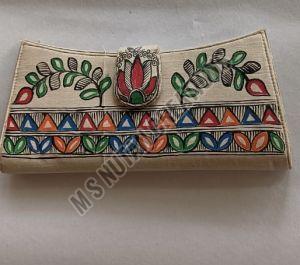 Ladies Hand Painted Tussar Silk Clutch Purse