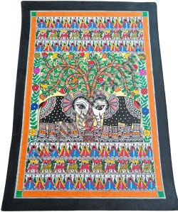 Elephants Under Tree OF Life Mithila Painting