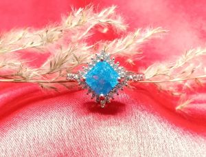 Silver-tone Sea Blue Square-Cut Ring
