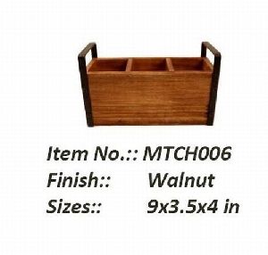 Mango Wood Cutlery Holder with Handle