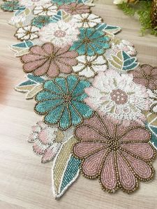 Multicolor Embroidered Beaded Table Runner
