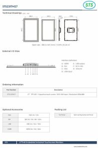 STS 27 Inch FHD Embedded Industrial Touchscreen Monitor