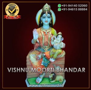 Parvati Maa with Ganesh Marble Statue