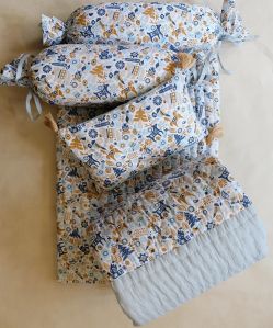 Blue Cotton Printed Baby Bedding with Quilt