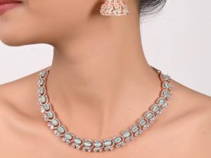 Glittering Cz Diamonds Set in Silver Necklace for Women