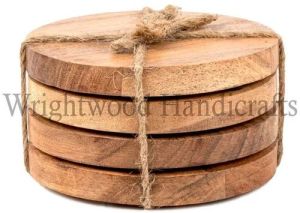 Plain Wooden Tea Coaster Set