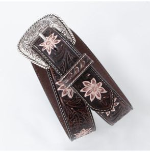 Genuine Leather Western Tooling Belt for Men