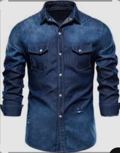 Mens Full Sleeve Dark Blue Wash Denim Shirt