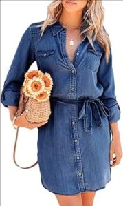 Womens Medium Blue Wash Denim Shirt Dress