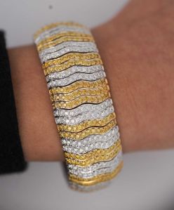 15 CT Two-Tone Lab Grown Diamond Cuff Bangle, 18K Yellow & White Gold