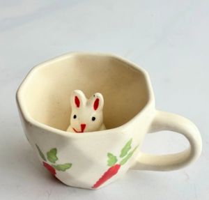 White Carrot Print Ceramic Cuddle Mug