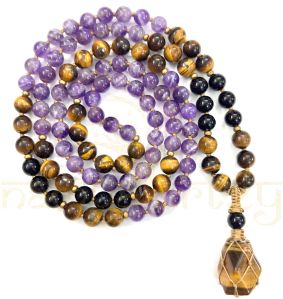 Mix of Amethyst, Tiger Eye, Black Onyx Gemstones 108 Beads Mala/necklace