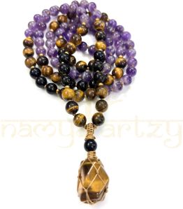 Mix of Amethyst, Tiger Eye, Black Onyx Gemstones 108 Beads Mala/necklace