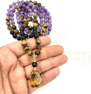 Mix of Amethyst, Tiger Eye, Black Onyx Gemstones 108 Beads Mala/necklace