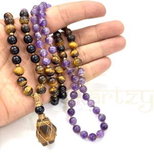 Mix of Amethyst, Tiger Eye, Black Onyx Gemstones 108 Beads Mala/necklace